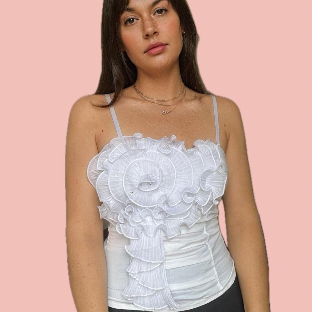 🧡 2 for 10$ Structured Rosette Top with Rhinestone Details - Size L